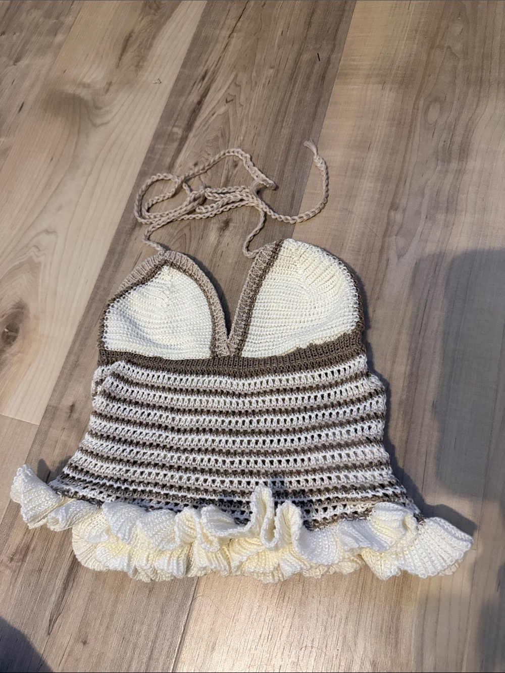 size xs knit brown and tan beachy halter top